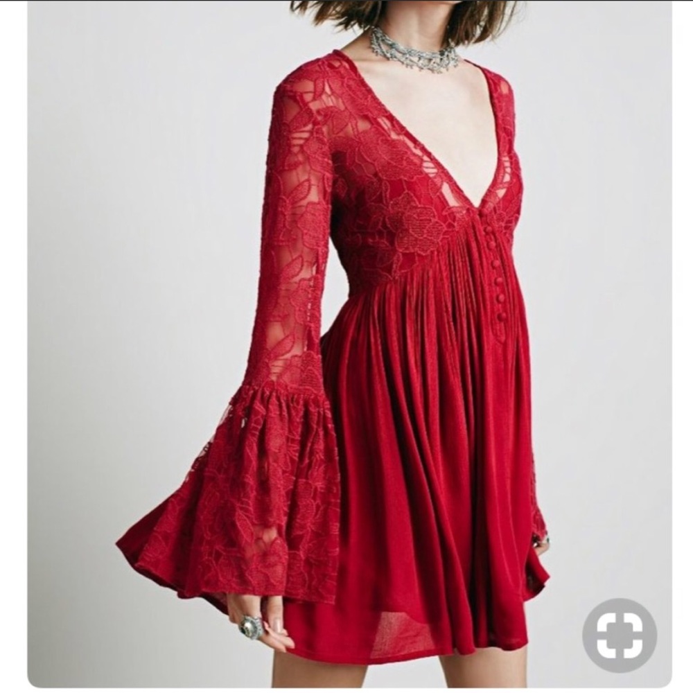 EUC Free People RARE Red Lace Mini Dress